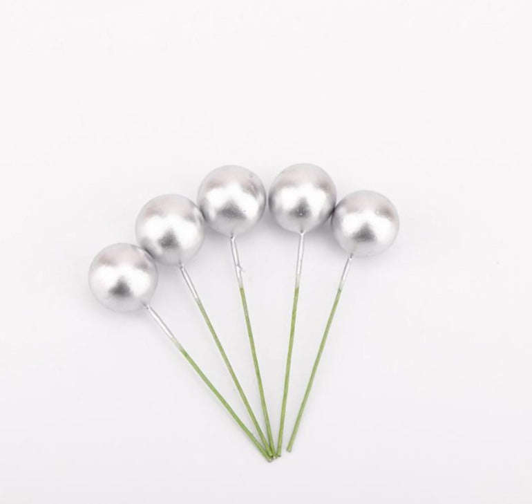 Cake Topper Polystyrene Faux Balls Silver 10pc 4cm