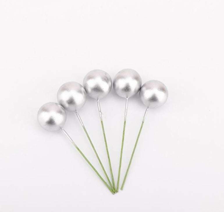 Cake Topper Polystyrene Faux Balls Silver 10pc 2cm