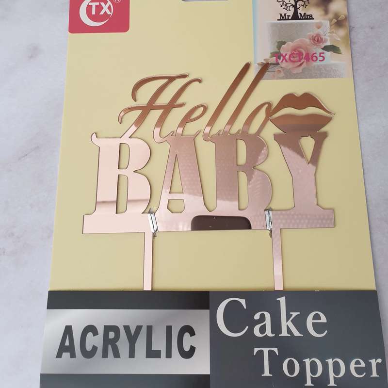 Nr42 Acrylic Cake Topper Hello Baby Rose Gold