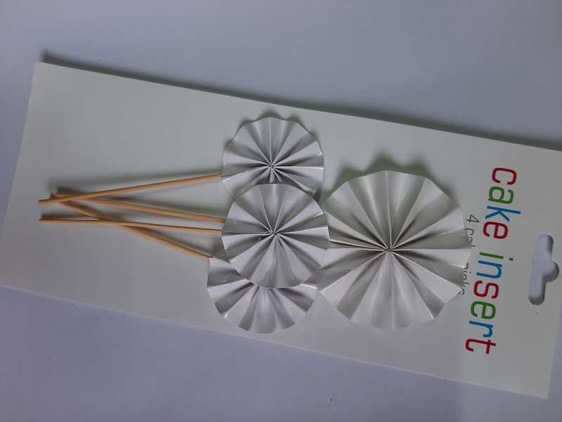 Paper fan cupcake topper stick, White