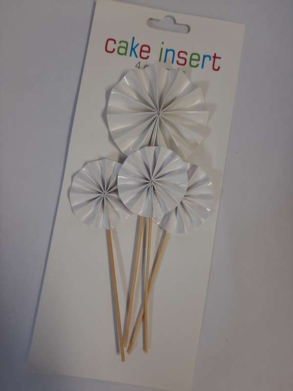 Paper fan cupcake topper stick, White