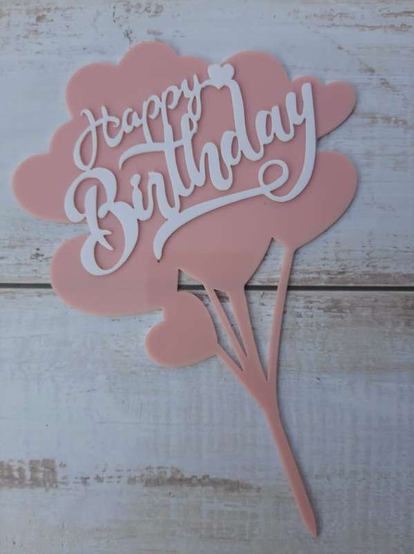 Nr200 Acrylic cake topper Happy Birthday Pink and White
