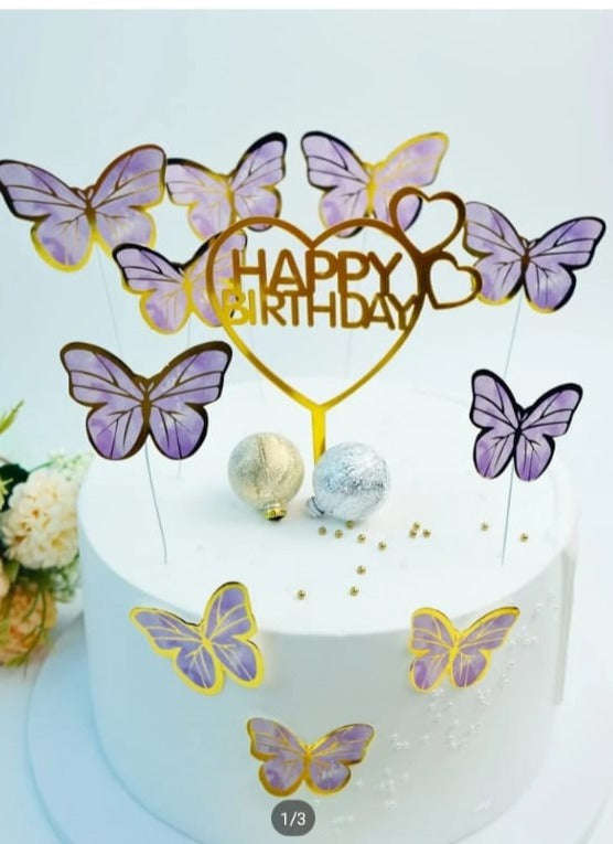 Cardboard Butterflies Cake Topper Purple