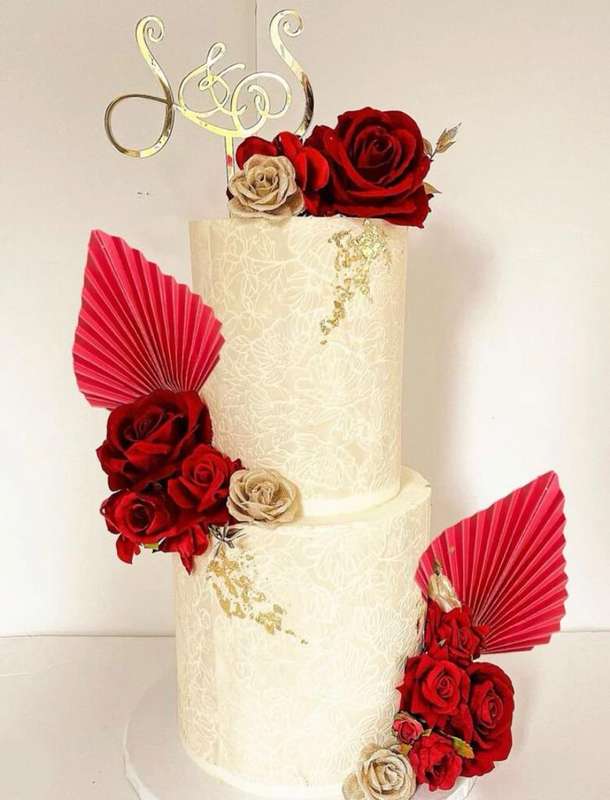 Paper Palm Leaf Red Cake Topper 2 per pack