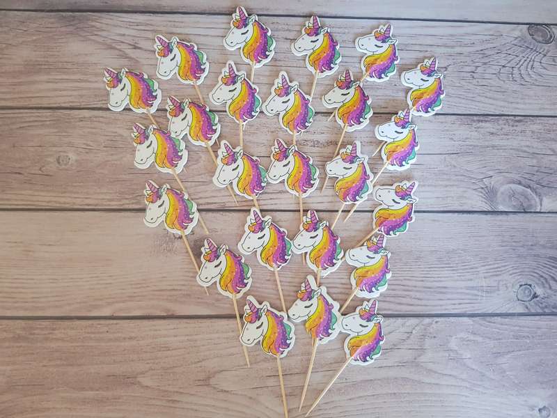 24 Unicorn cupcake Toppers toothpicks