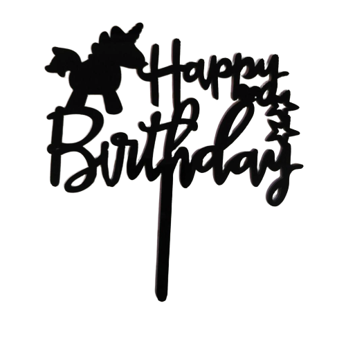 Nr36 Acrylic Cake Topper Happy Birthday Unicorn Black