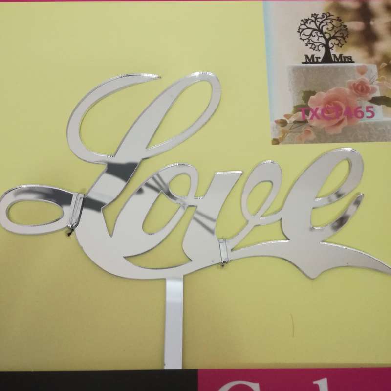 Mirror Acrylic cake topper, Silver LOVE, (nr 83)
