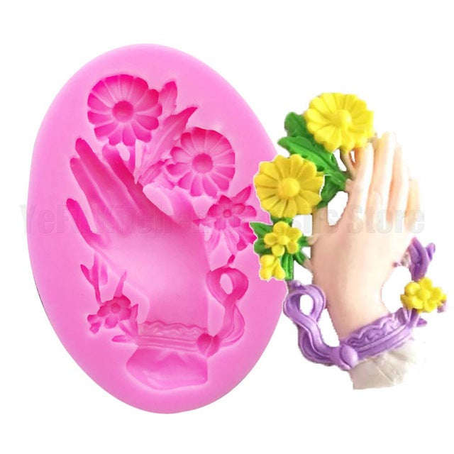 Flower hand silicone mould, 6x3.5cm