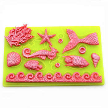 Silicone fondant / sugar paste mould under the sea/ shells