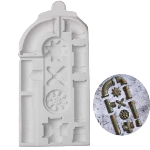 Steampunk Pipes Fondant silicone mould, size of mould 6.2x8.5cm