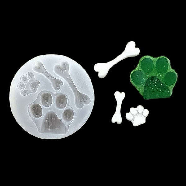 Dog paw and bone soft silicone mould for resin jewelry, paw 4.1x3.8cm, 2.2x1.8cm, bone 4.4x1.4cm,...