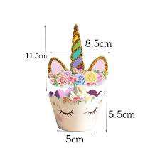 12 Unicorn cupcake wrappers with toppers