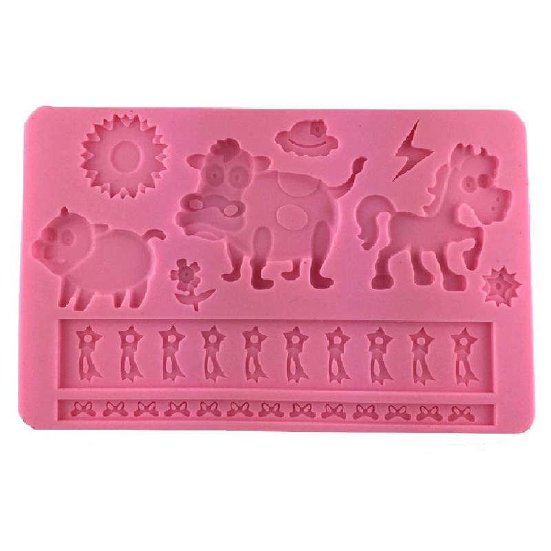 Silicone fondant / sugar paste mould, Farm animal cow, horse, pig, mould size 18x12cm