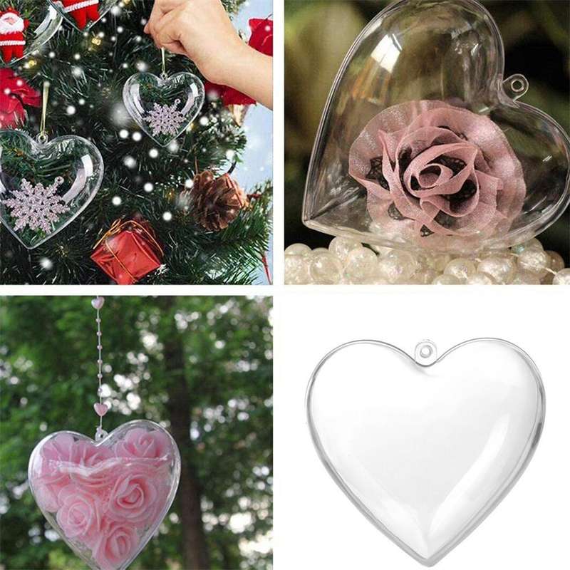 Empty Mini plastic ball 6cm Heart Bauble/ bubble 5 per pack
