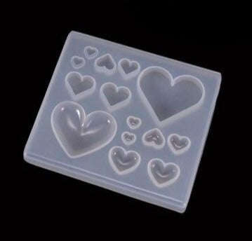 Small Hearts soft silicone mould for resin jewelry, biggest 3.5x3cm, smallest 0.5x0.4cm