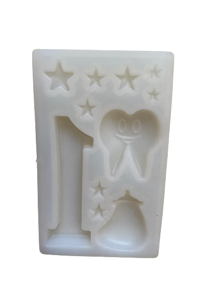 S725 Tooth and number one silicone mould, for fondant, size of mould 10x6cm