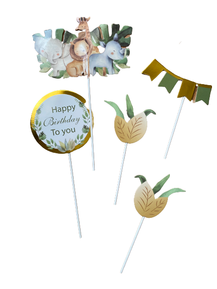 Happy Birthday Cardboard Cake Topper Wild Animals