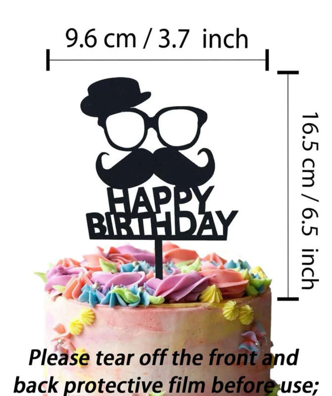 Nr113 Acrylic Cake Topper Happy Birthday Moustache