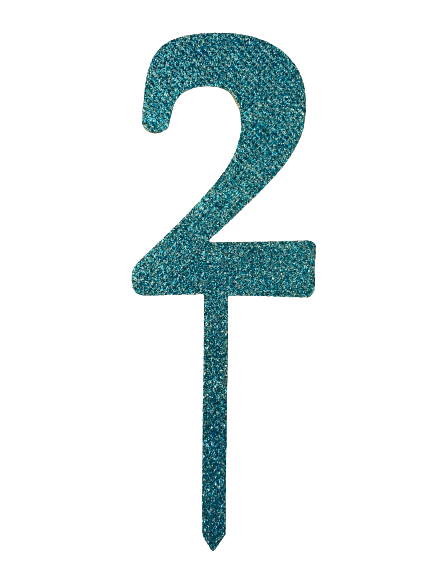 Nr2Blue  wooden number topper with glitter. 7cm