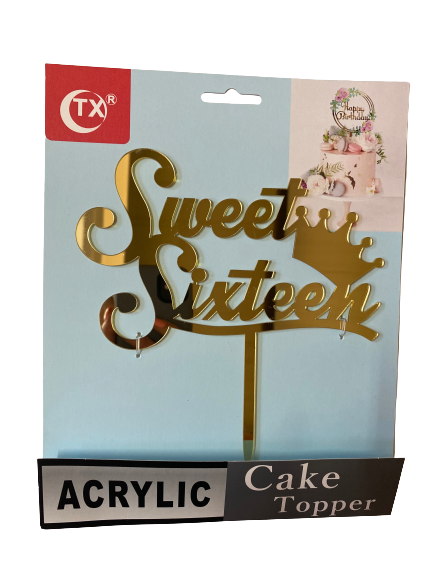 Nr321 Acrylic Cake Topper Sweet 16 Crown Gold