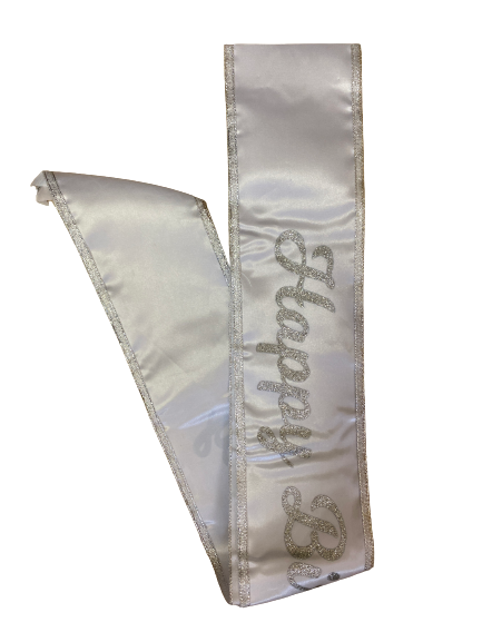 Sash Happy Birthday Silver and White