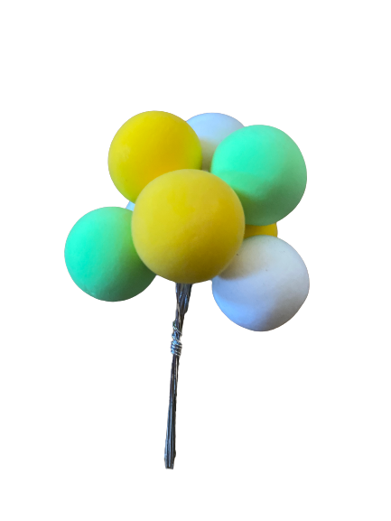 Cake Topper Polystyrene Faux Balls | Green, Yellow & White