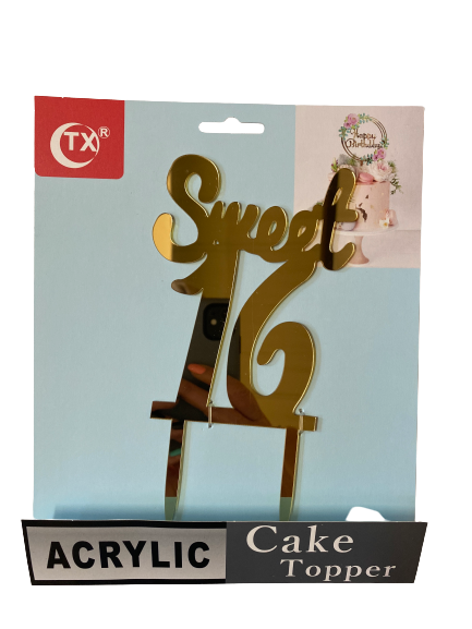 Nr322 Acrylic Cake Topper Sweet 16 Gold
