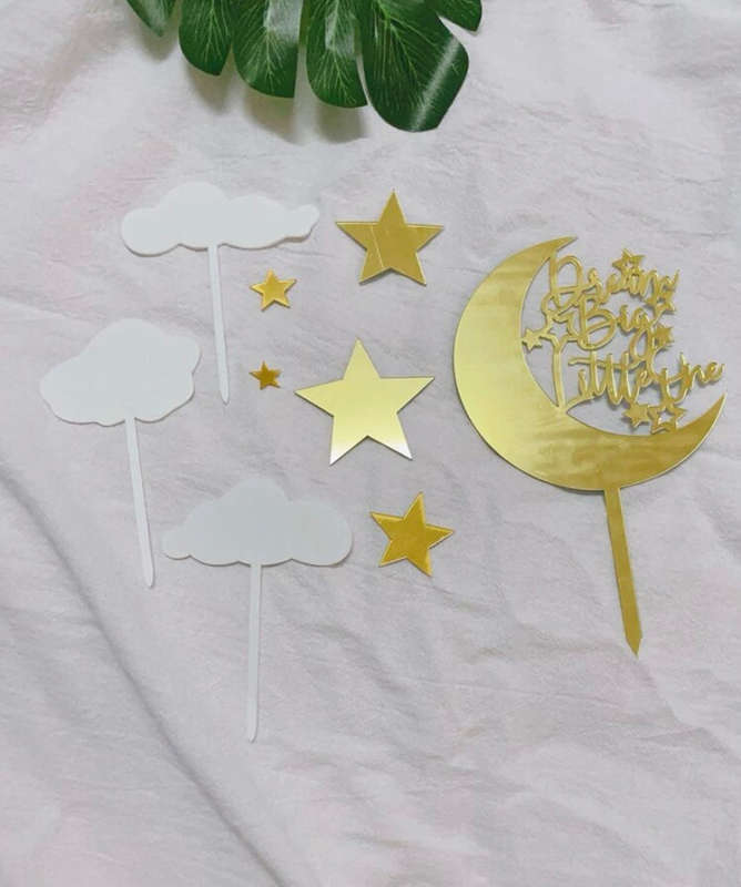 N Line Art Abstract Acrylic Cake Topper Moon