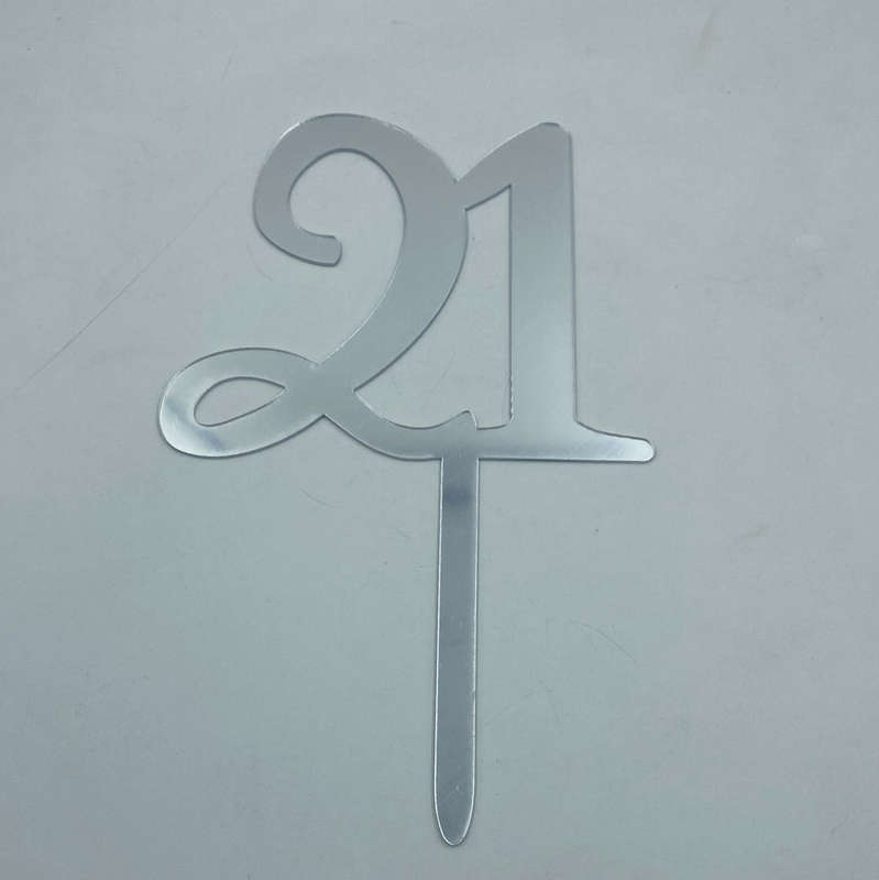 Nr63 Acrylic Cake Topper Number 21 Mirror Silver