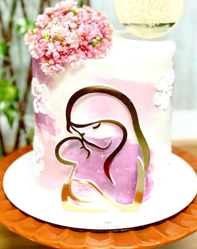 O Line Art Abstract Acrylic Cake Topper