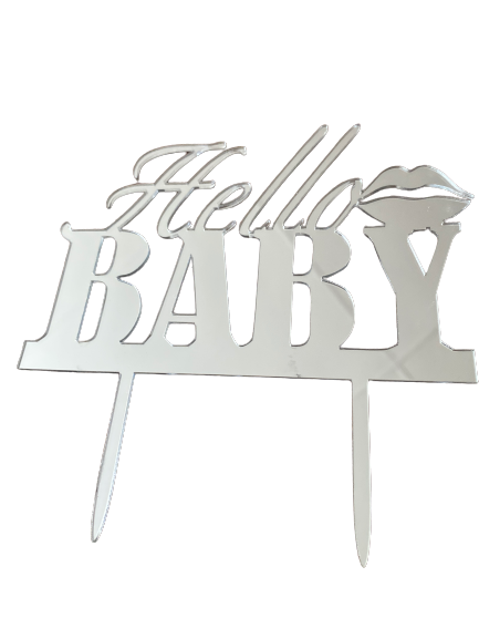 Nr70 Acrylic Cake Topper Hello Baby Silver