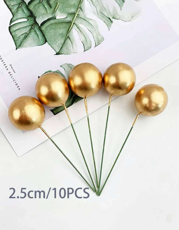 Cake Topper Polystyrene Faux Balls - Gold 10pcs 2,5cm