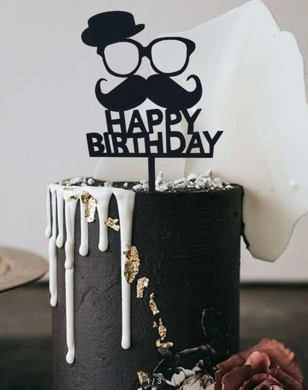 Nr113 Acrylic Cake Topper Happy Birthday Moustache