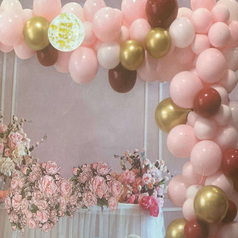 G-3 Balloon Arch Garland Gold, Pink & Maroon 100pcs