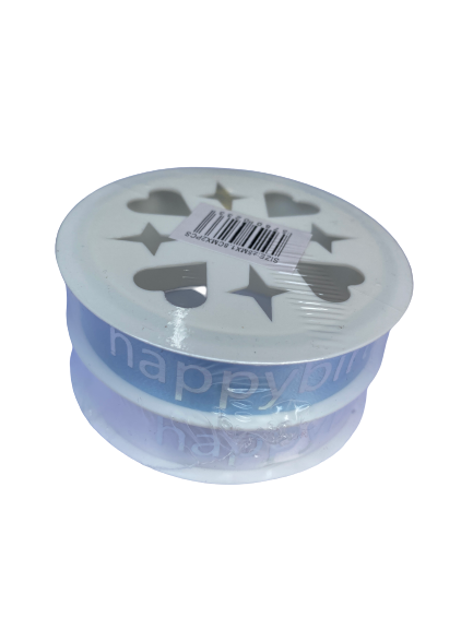 Ribbon happy birthday, light blue and white, +-5x1.8cm