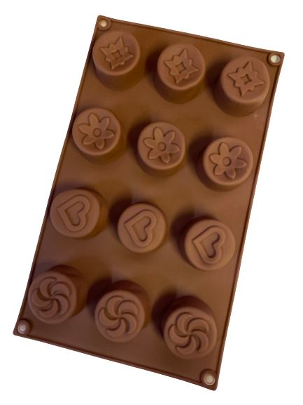 Circle chocolate silicone mould with heart and flower pattern, size of Circle 4x4cm