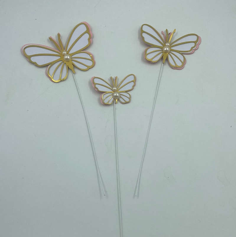 TOT-1335-2 Butterfly Cardboard Cake Topper Pink