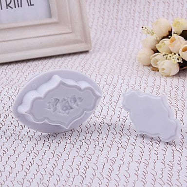 Fondant plaque rose frame patterned border plunger cutter, C