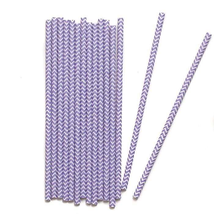 Paper straws 24 piece, Purple chevron