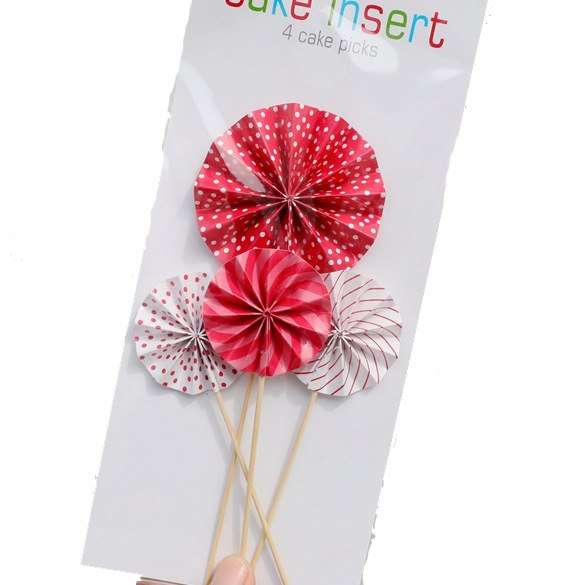 Paper fan cupcake topper stick red