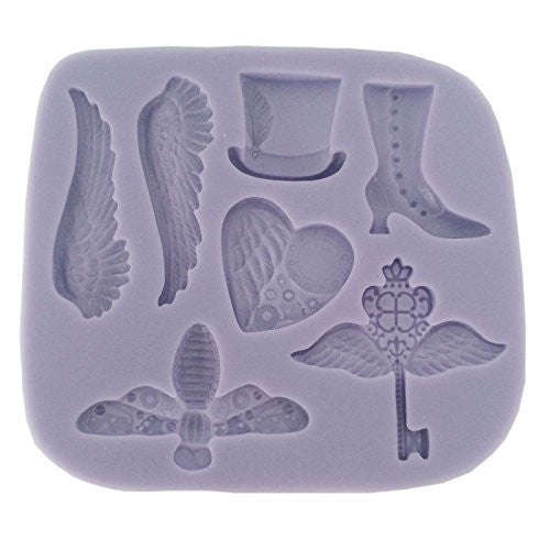 Silicone fondant mould Steampunk Heart, wings, top hat, shoe