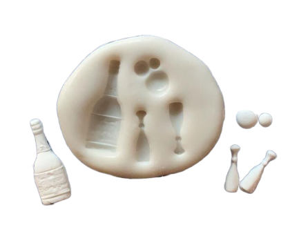 Champagne bottle and glass bubbles silicone mould, bottle 3.7x1.3cm