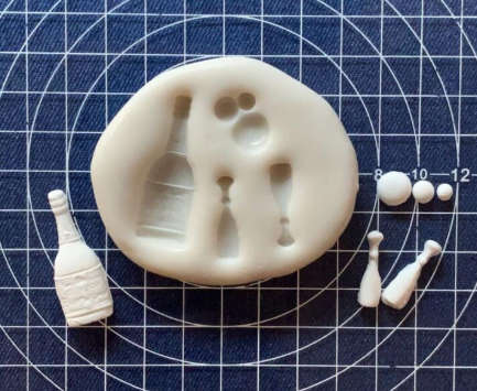 Champagne bottle and glass bubbles silicone mould, bottle 3.7x1.3cm