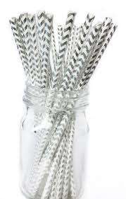 Paper straws 24 piece, silver chevron