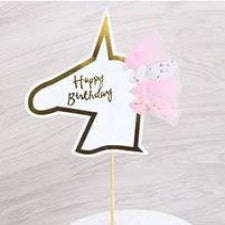 Gold and Pink Happy Birthday Unicorn cake topper