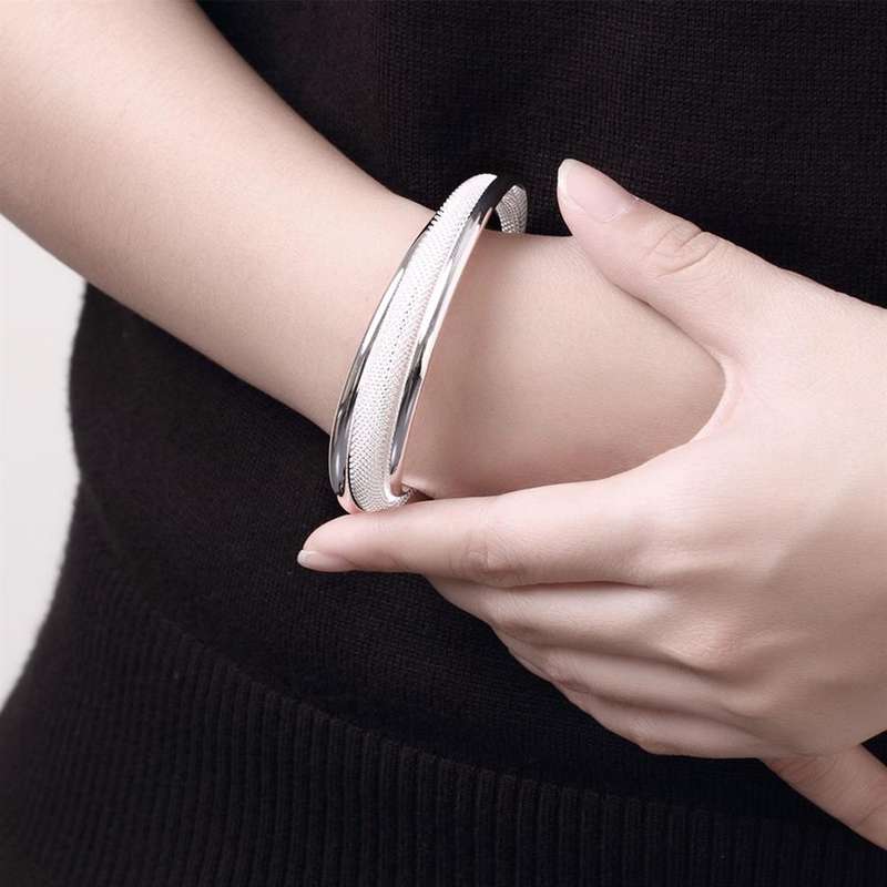 Lucky Silver - Silver Designer 3 Layered Open Cuff Bangle - LOCAL STOCK - LSB019