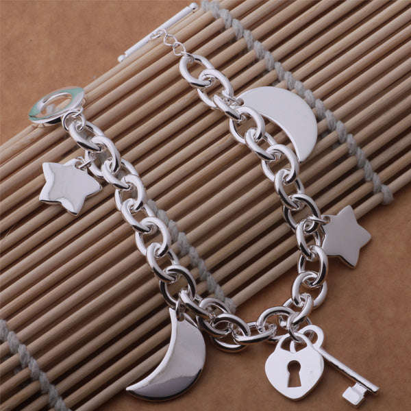 Silver Star Moon Charm Bracelet- LS AB248