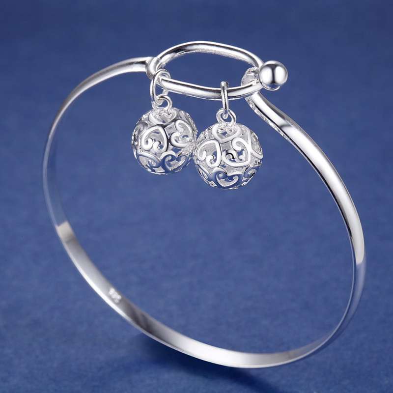 Lucky Silver - Silver Designer Bangle with Filigree Hollow Balls - LOCAL STOCK - LS013