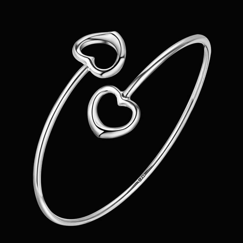 Lucky Silver - Silver Designer Heart Adjustable Bangle - LOCAL STOCK - LSS045