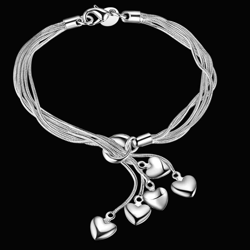 Lucky Silver - Silver Designer 5 String Heart Lariat Bracelet - LOCAL STOCK - LSB015